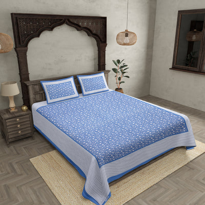 Floral Double Bedsheet Blue base with 2 Pillow Covers