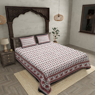 Double Bedsheet Paisley Maroon Gold Print