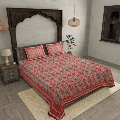 Awsome Orange Gold Paisley Double Bedsheet