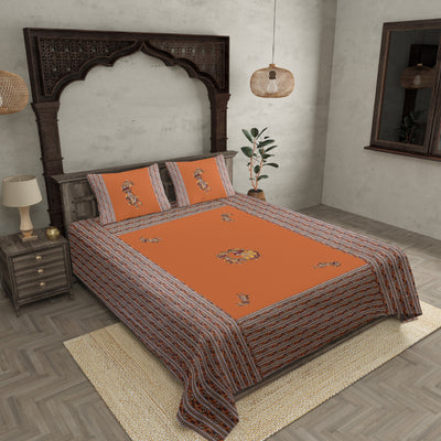 Applique Mustard Chang Dance Jaipuri  Hand Made Embroidery Patch Work Double Bedsheet