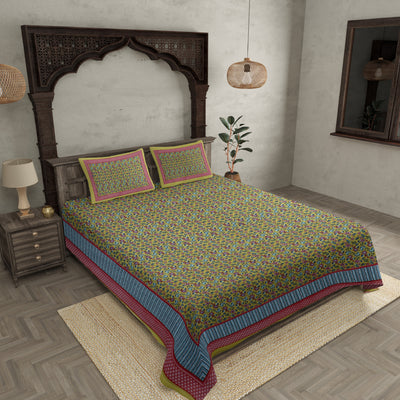 Mehandi Green Floral Covet Double Bedsheet