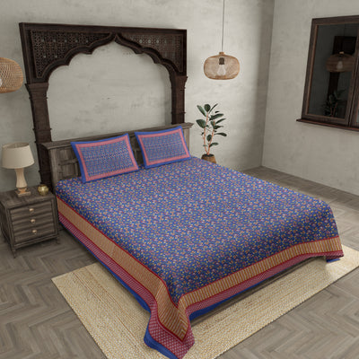 Royal Blue Floral Covet Double Bedsheet