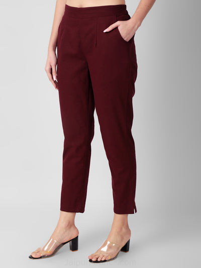 Wine Velour Women Cotton Pants casual and semi formal daily trousers