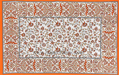 Orange Golden Flowery Motif Print Double Bedsheet