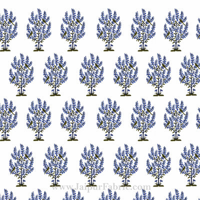 Blue Bushes On White Base Double Bedsheet
