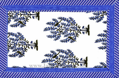 Blue Bushes On White Base Double Bedsheet