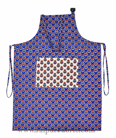 Bright blue flower bouquet print apron