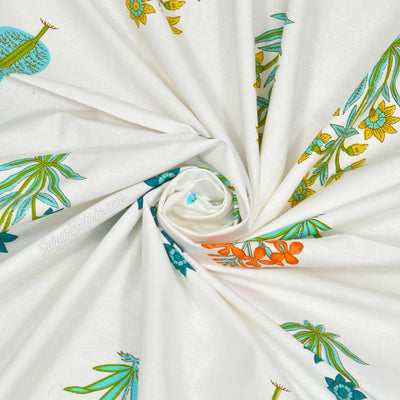 Jaipur Mela Hand Block Printed Sea Green Trees and Flowers King Size Bedsheet