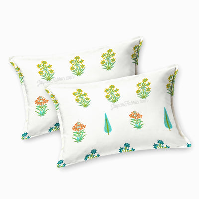 Jaipur Mela Hand Block Printed Sea Green Trees and Flowers King Size Bedsheet