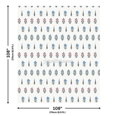 India Blocks of Red Blue Flowers Grey Leaves King Size Block Printed Bedsheet