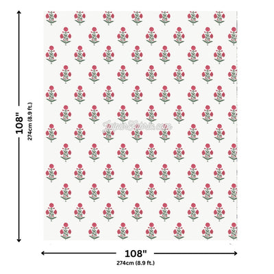 Ocean Enclave Handblock Red Flowers and Green Leaves King Size Bedsheet