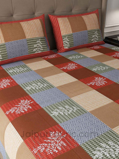 square red brown floral cotton king size double bedsheet