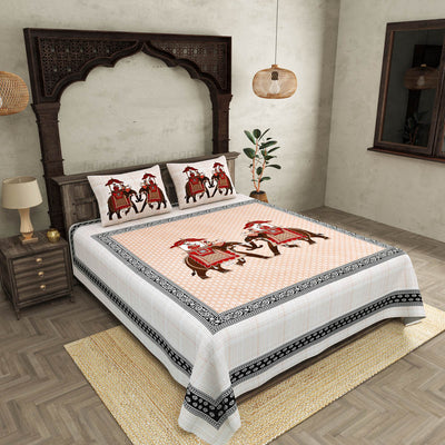 JaipurFabric® royal sawari peach super king size  premium cotton bed sheet