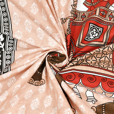 JaipurFabric® royal sawari peach super king size  premium cotton bed sheet
