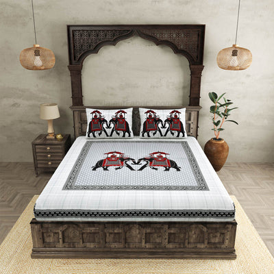 JaipurFabric® royal sawari grey super king size premium cotton bed sheet