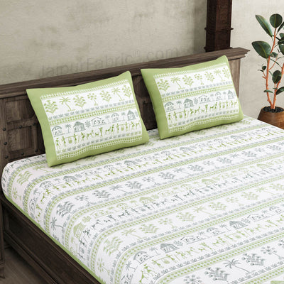 jaipurfabric® urban tribals green super king size premium cotton bed sheet