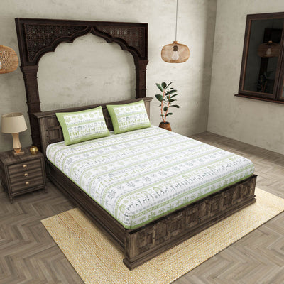 jaipurfabric® urban tribals green super king size premium cotton bed sheet