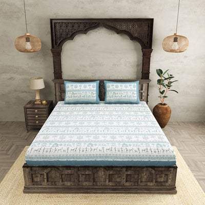 JaipurFabric® urban tribals blue super king size premium cotton bed sheet