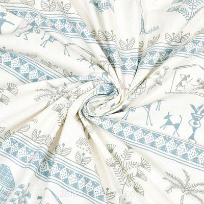 JaipurFabric® urban tribals blue super king size premium cotton bed sheet
