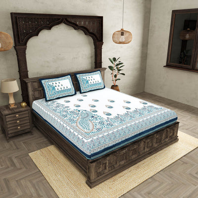 Artistic beauty contrast blue king size  premium cotton bed sheet