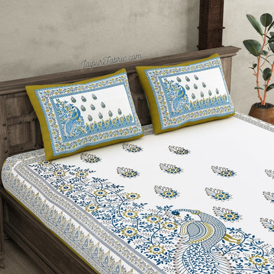 Artistic Beauty Contrast Green King Size Premium Cotton Bed Sheet