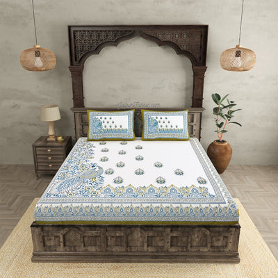 Artistic Beauty Contrast Green King Size Premium Cotton Bed Sheet