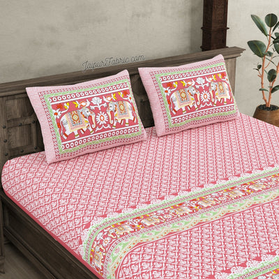 Blush Pink Super King Size  Bedsheet with Adorable Elephant Print