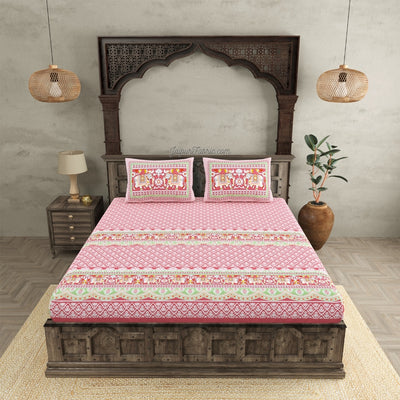 Blush Pink Super King Size  Bedsheet with Adorable Elephant Print