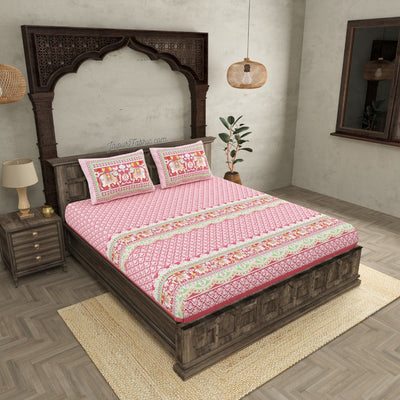 Blush Pink Super King Size  Bedsheet with Adorable Elephant Print