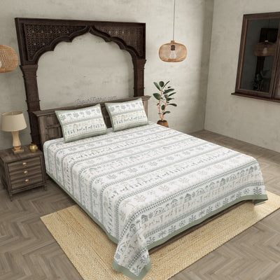 JaipurFabric® Urban Tribals Mint Green Super King Size  Premium Cotton Bed Sheet