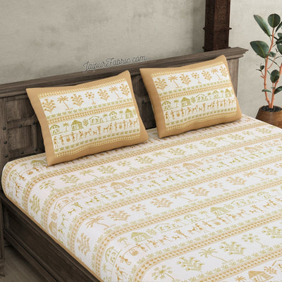 JaipurFabric® Urban Tribals Sand Brown Super King Size Premium Cotton Bed Sheet
