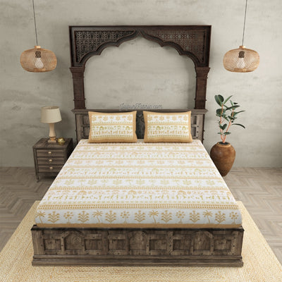JaipurFabric® Urban Tribals Sand Brown Super King Size Premium Cotton Bed Sheet