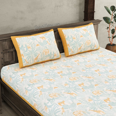 Wildlife Wonders Super King Size  Mustard & Teal Bedsheet with Animal Prints