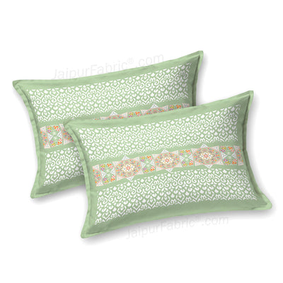Green Ethnic Pure Cotton Fitted BedSheet