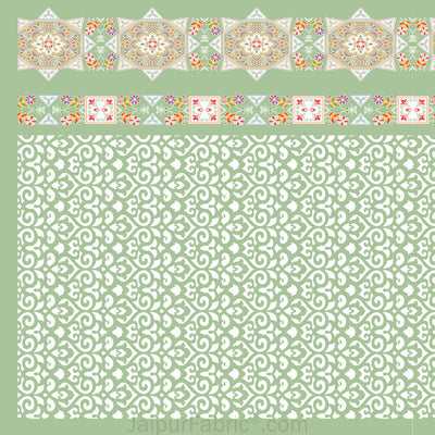 Green Ethnic Pure Cotton Fitted BedSheet