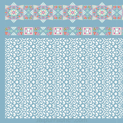 Blue Ethnic Oasis Pure Cotton Fitted BedSheet