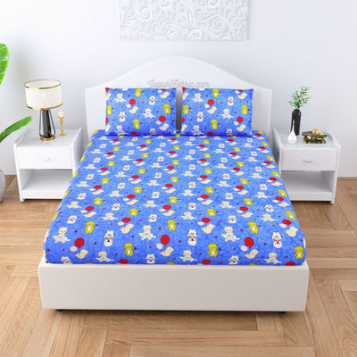 Little Explorer Pure Cotton Blue Teddy Bear and Balloons Kids Bedsheet