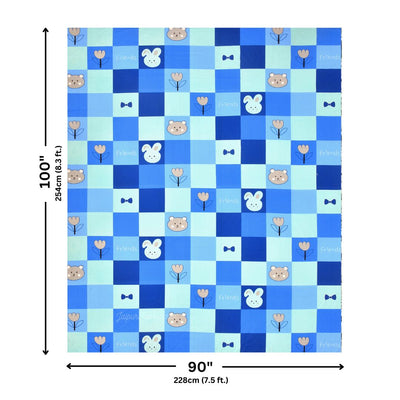 Dreamland Adventure Pure Cotton Teddy Bear and Rabbit Checks Pattern Bedsheet for Kids