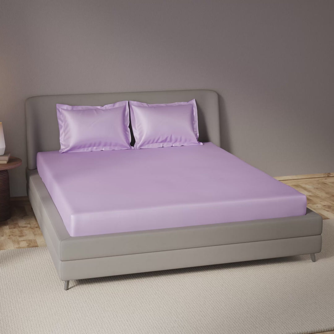Load video: Lavender Love Story Fitted Bedsheet Set