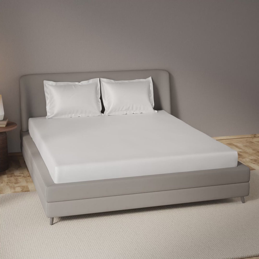 Load video: Himalayan Mist Fitted Silk Double Bedsheet