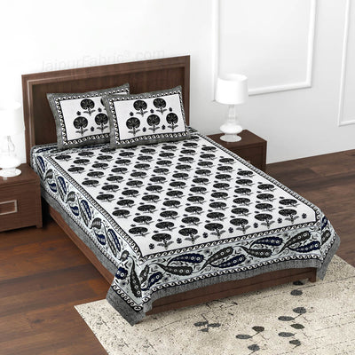 LeafLand Grey Single Bed Size Cotton Bedsheet