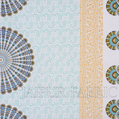 Green Border  Sanganeri Printed Cotton Double Bed Sheet