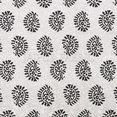 Black Border Cream Base Kerry Pattern Hand Block Print Super Fine Cotton Bed Sheet