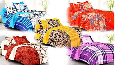 Purple Flower Print Cotton Bedsheet and matching AC Quilt Dohar set
