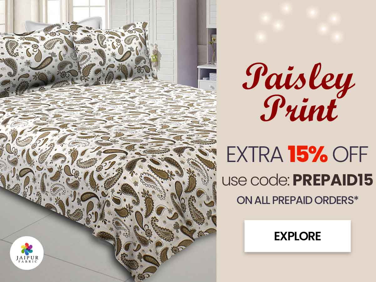 Pure Cotton Paisley Floral Grey Border Single Bedsheet
