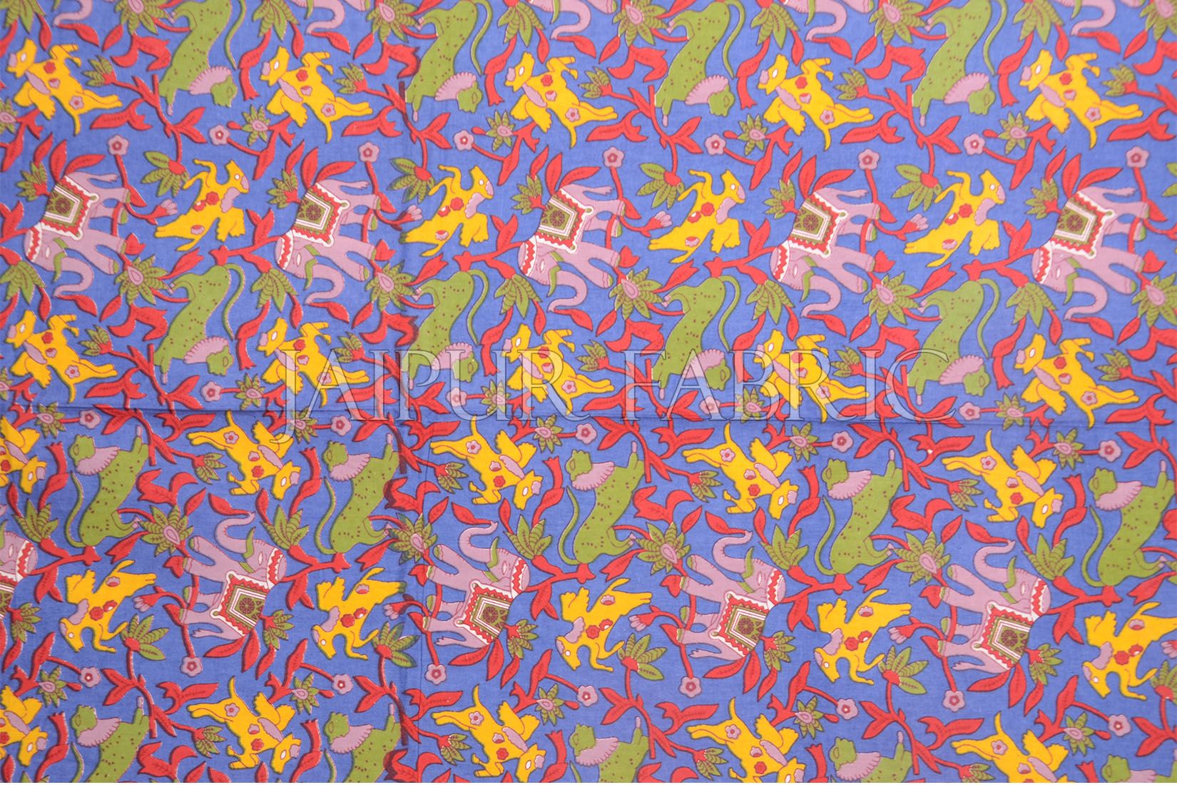 Blue Elephant and Tropical Printed Rajasthani Cotton Single Bed Sheet
