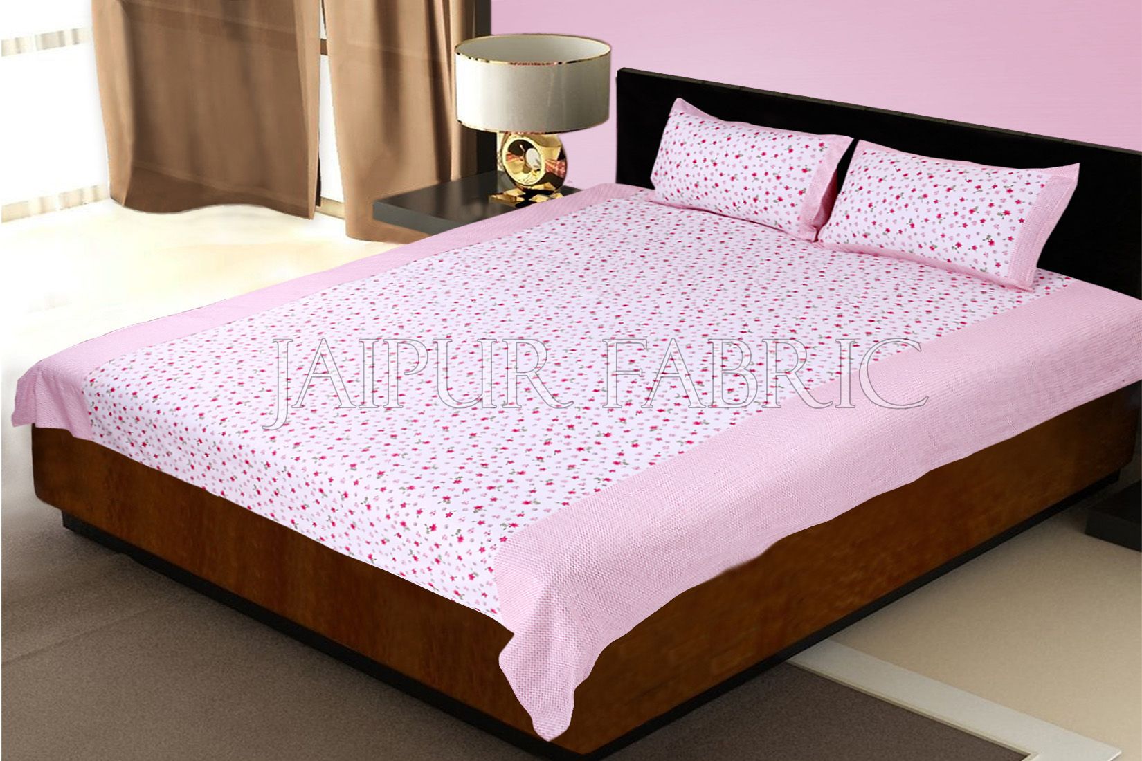White Base Pink Flower Print Cashmere Cotton Double Bed SheetBed Sheet