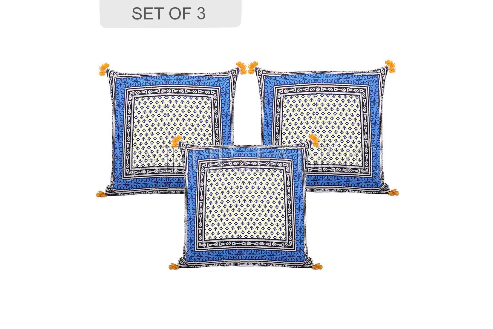Blue Jaipuri Block Print Cotton Cushion Cover