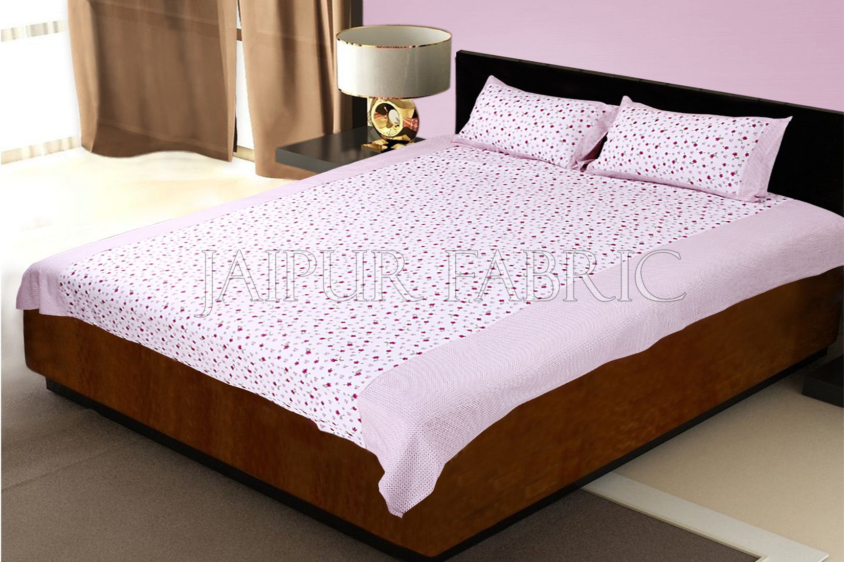 White Base Purple Flower Print Cashmere Cotton Double Bed Sheet