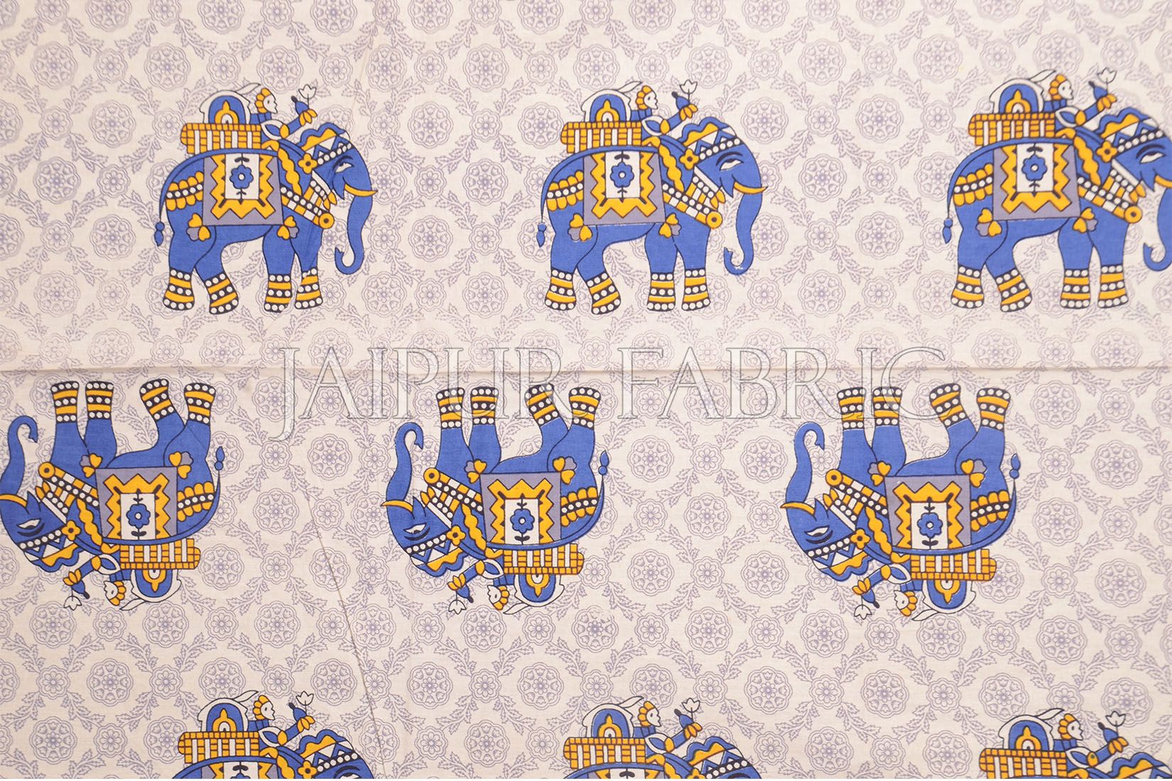 Blue Big Size Elephant Printed Cotton Single Bed Sheet